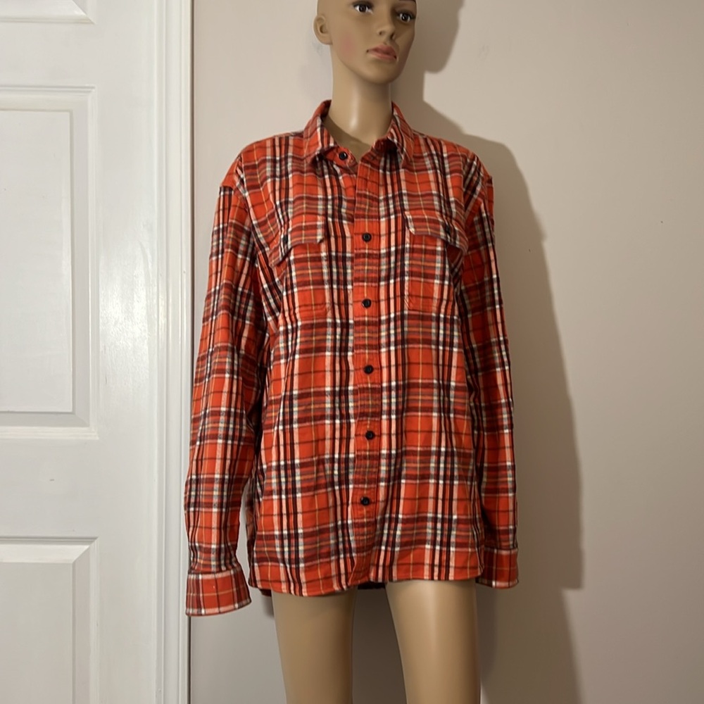 🎆LL Bean Vintage Orange 100% Organic Cotton Flannel